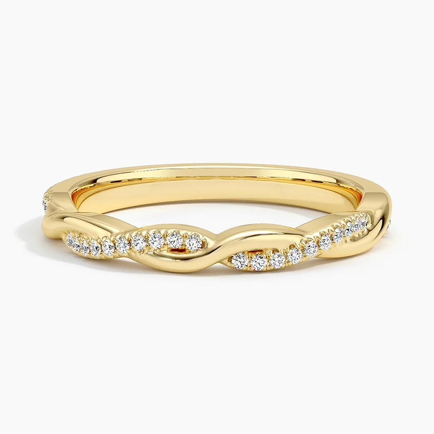 Twisted Diamond Wedding Band, Minimalist Curved Diamond Ring, Infinity Twist Ring