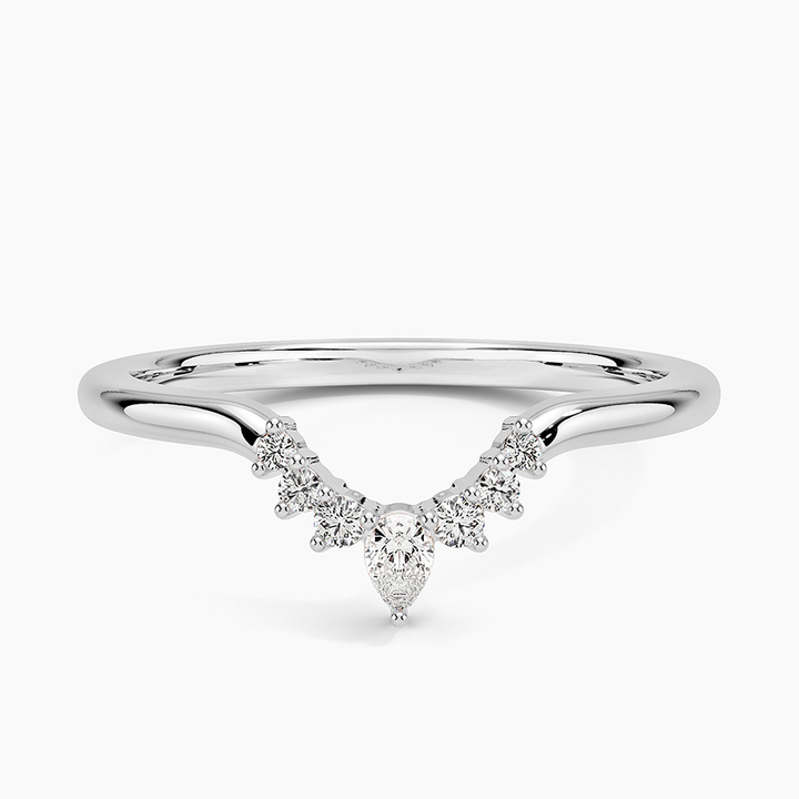 Pear Shaped Diamond V Band Ring, Curved Wedding Band, Minimalist Nesting Ring