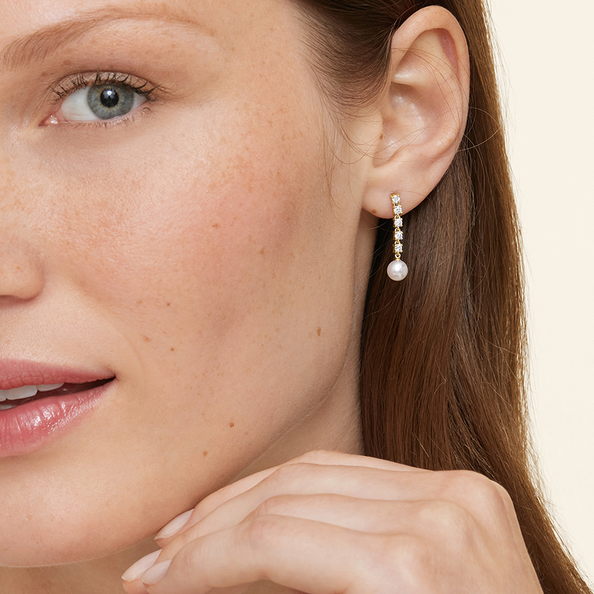 Diamond Pearl Drop Earrings