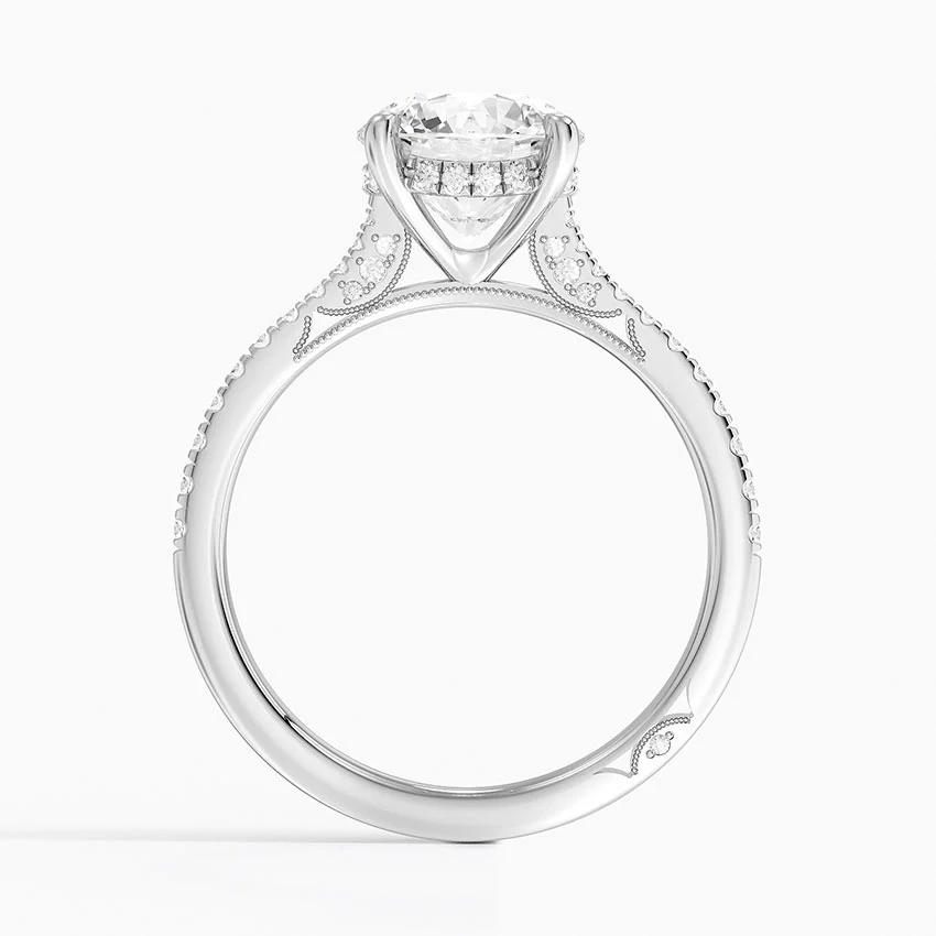 Round Cut Solitaire Diamond Engagement Ring with Pavé Band, Promise Ring, Minimalist Bridal Jewelry