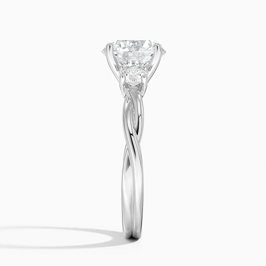 Twisted Three Stone Diamond Engagement Ring, Round Cut Center Diamond Ring, Minimalist Bridal Ring