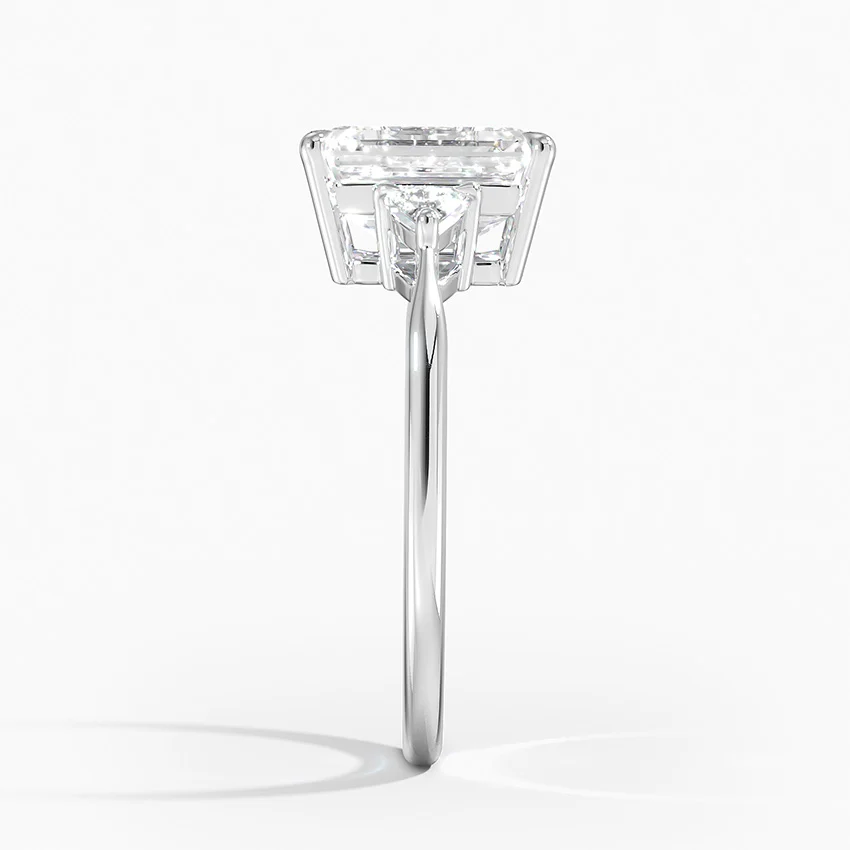 Emerald Cut Diamond Engagement Ring, Trillion Side Stones, 3 Stone Ring