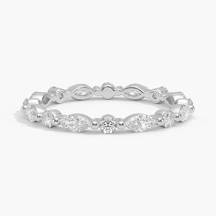 Marquise & Round Diamond Eternity Ring, Full Eternity Wedding Band, Minimalist Stackable Diamond Ring