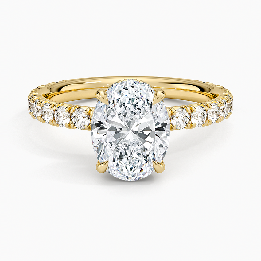 Oval Cut Diamond Engagement Ring, Hidden Halo Pave Band Ring, Promise Ring for Women