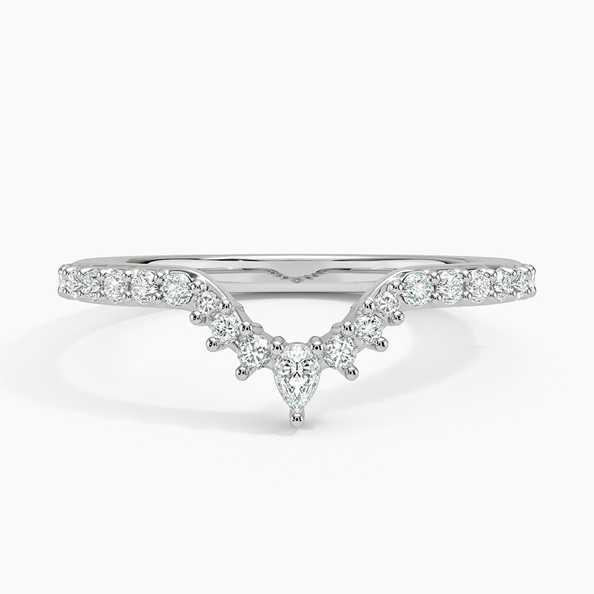 Pear Shape Diamond Chevron Ring, V Shaped Wedding Band, Curved Diamond Band