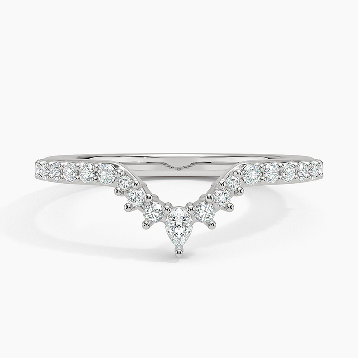 Pear Shape Diamond Chevron Ring, V Shaped Wedding Band, Curved Diamond Band