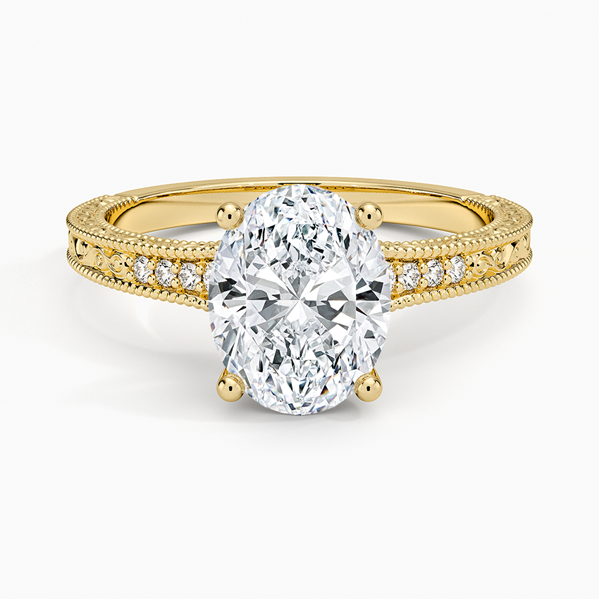 Oval Cut Moissanite Engagement Ring, Vintage Milgrain Pave Diamond Ring, Antique Style Bridal Ring