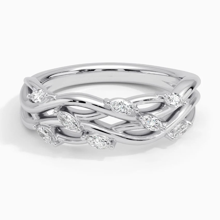 Marquise Diamond Twist Ring, Leaf Vine Gold Ring, Stackable Diamond Band