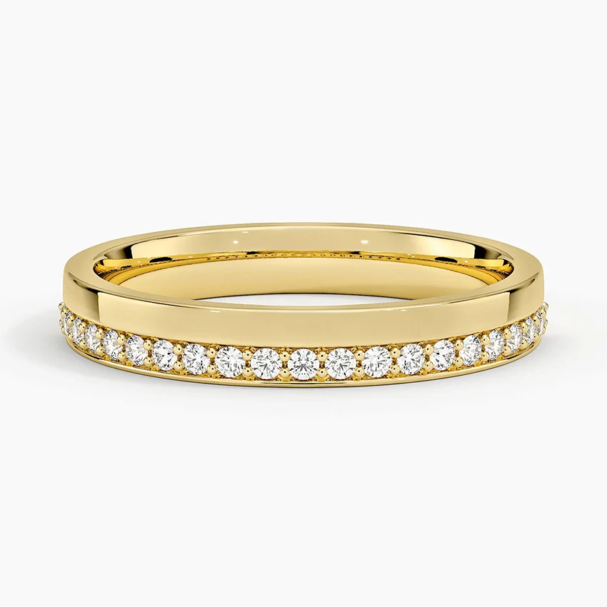 Minimalist Diamond Wedding Band, Channel Set Diamond Ring, Stackable Gold Band