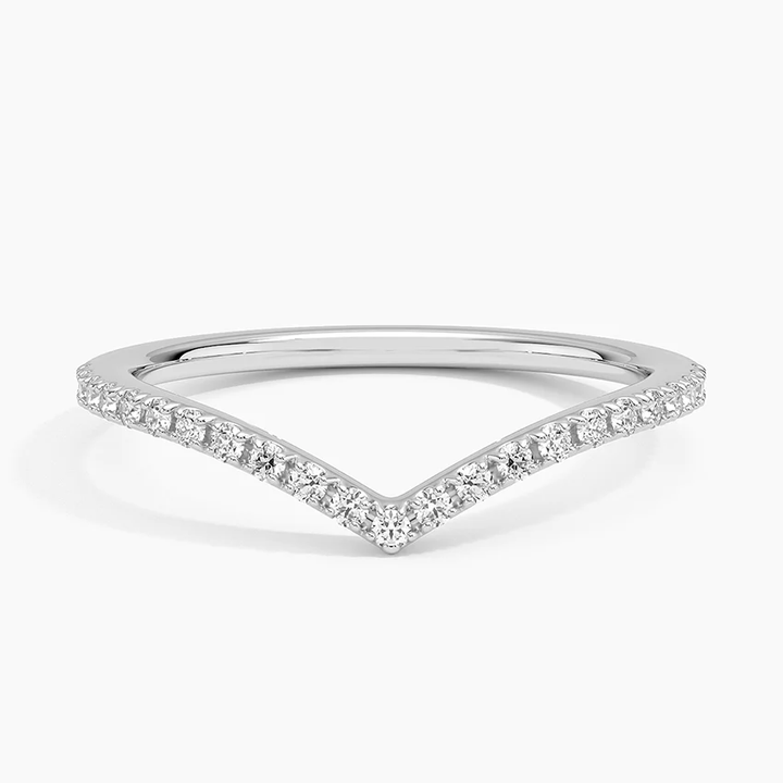 Diamond Chevron Ring, V Shape Diamond Band, Minimalist Pavé Wedding Band