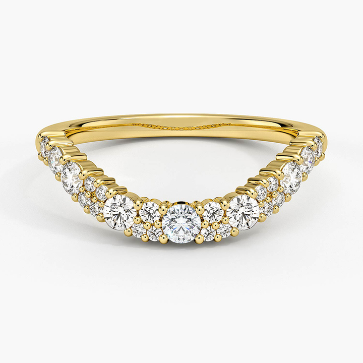 Chevron Diamond Wedding Band, V Shape Diamond Ring, Curved Stacking Ring