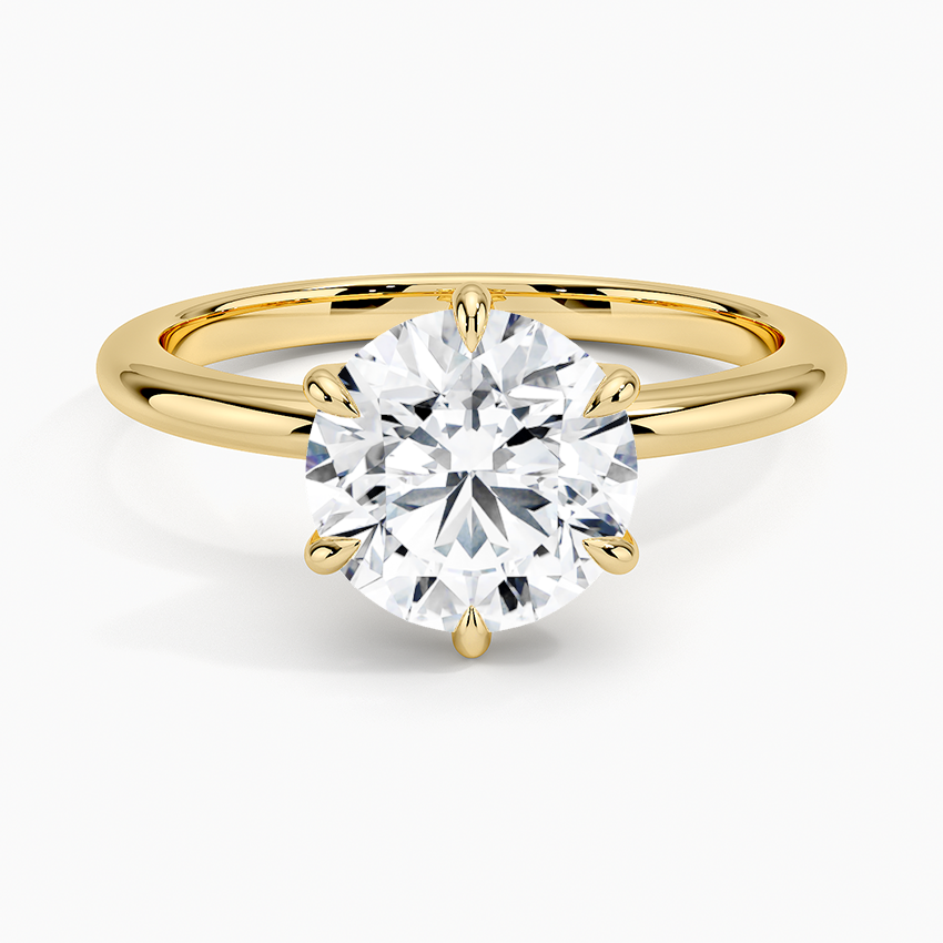 Round Cut Solitaire Engagement Ring, 6 Prong Diamond Ring, Classic Minimalist Bridal Ring