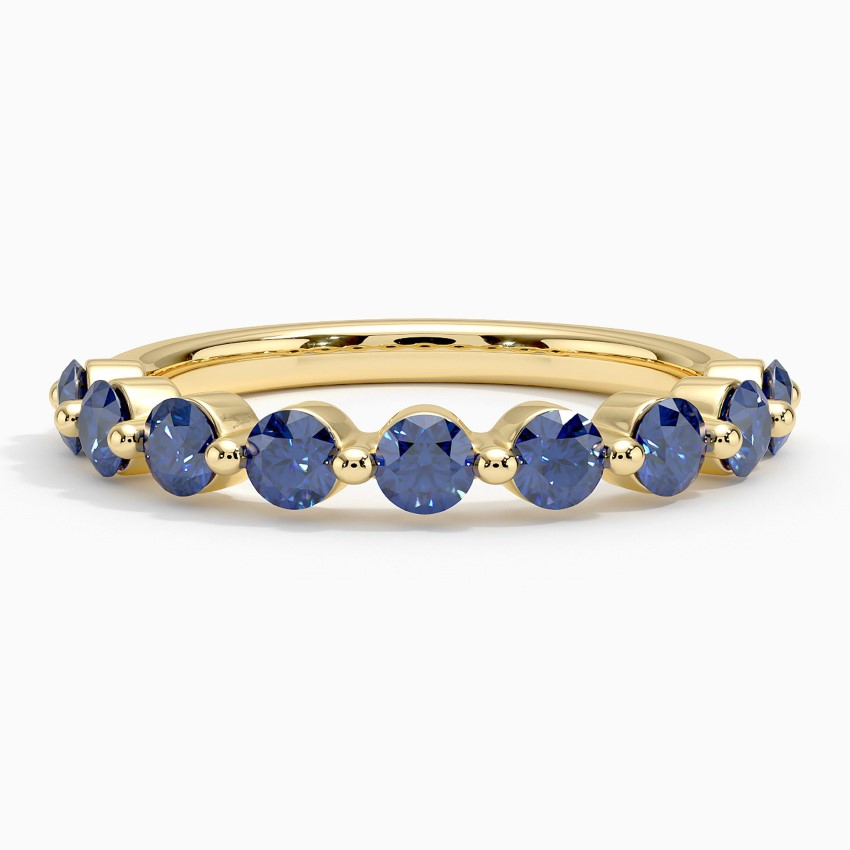 Blue Sapphire Diamond Eternity Band Ring, Round Cut Blue Gemstone Wedding Band, Anniversary Gift for Her