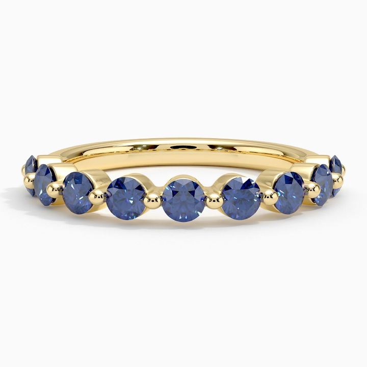 Blue Sapphire Diamond Eternity Band Ring, Round Cut Blue Gemstone Wedding Band, Anniversary Gift for Her