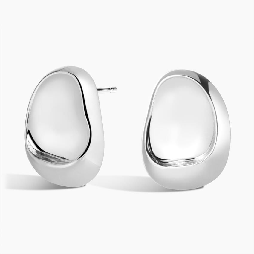 Minimalist Silver Pebble Stud Earrings, Organic Dome Earrings, Modern Abstract Studs