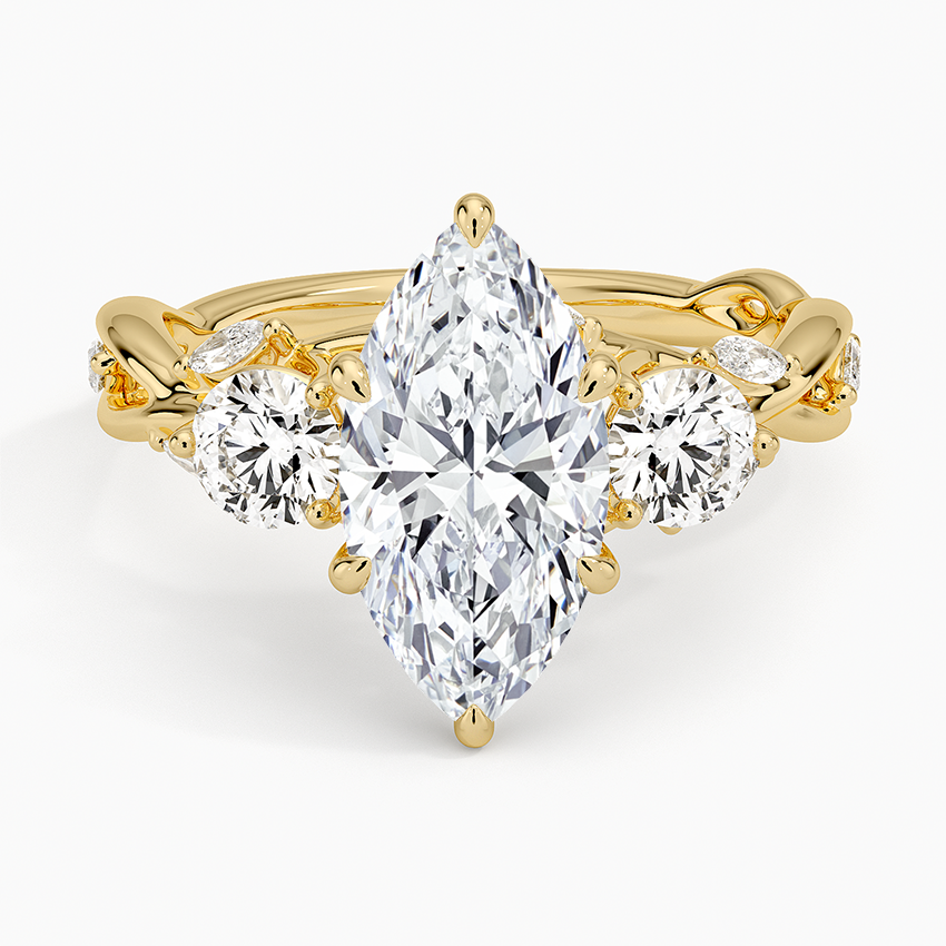 Marquise Cut Diamond Engagement Ring, 3 Stone Vine Style Ring, Unique Bridal Ring