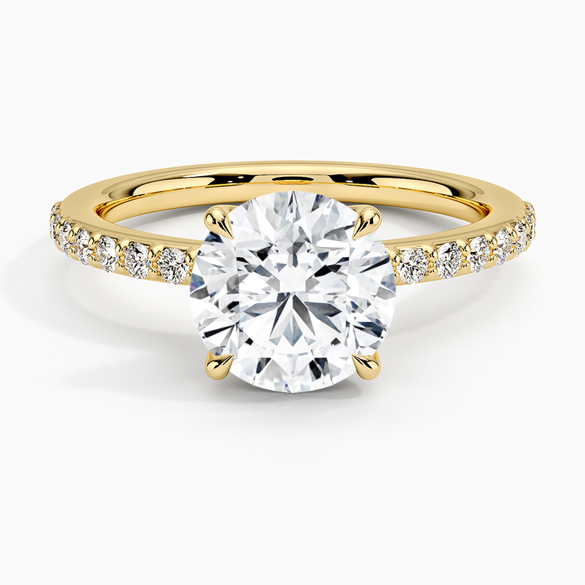 Round Cut Moissanite Engagement Ring, Hidden Halo Pave Band Ring, Bridal Ring