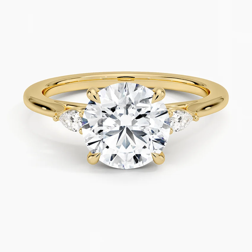 Round Cut Diamond Three Stone Engagement Ring, Marquise Side Diamond Ring, Solid Gold Promise RingRound Cut Diamond Three Stone Engagement Ring, Marquise Side Diamond Ring, Solid Gold Promise Ring