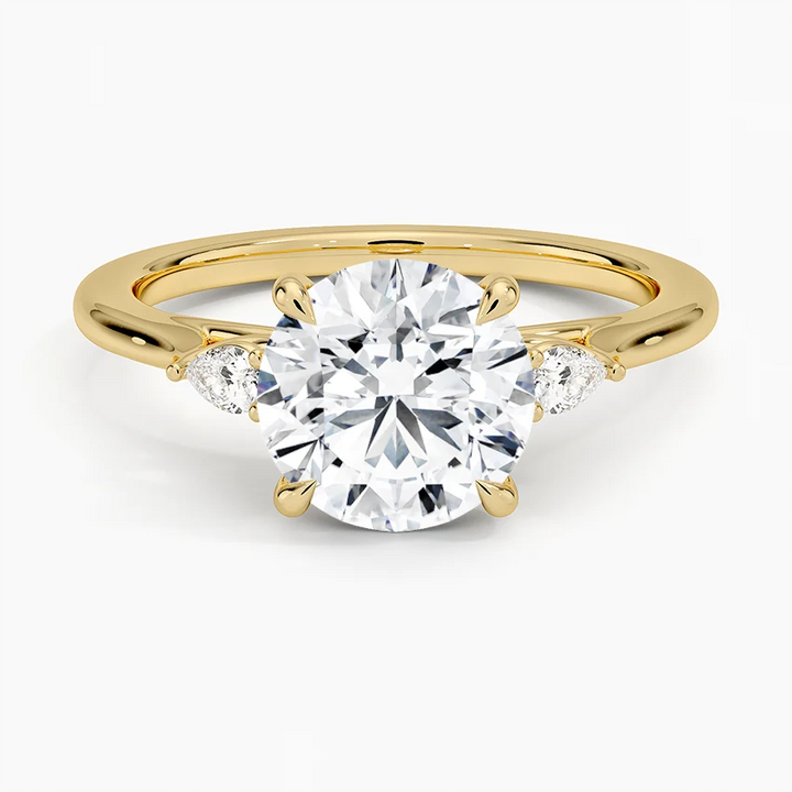 Round Cut Diamond Three Stone Engagement Ring, Marquise Side Diamond Ring, Solid Gold Promise RingRound Cut Diamond Three Stone Engagement Ring, Marquise Side Diamond Ring, Solid Gold Promise Ring