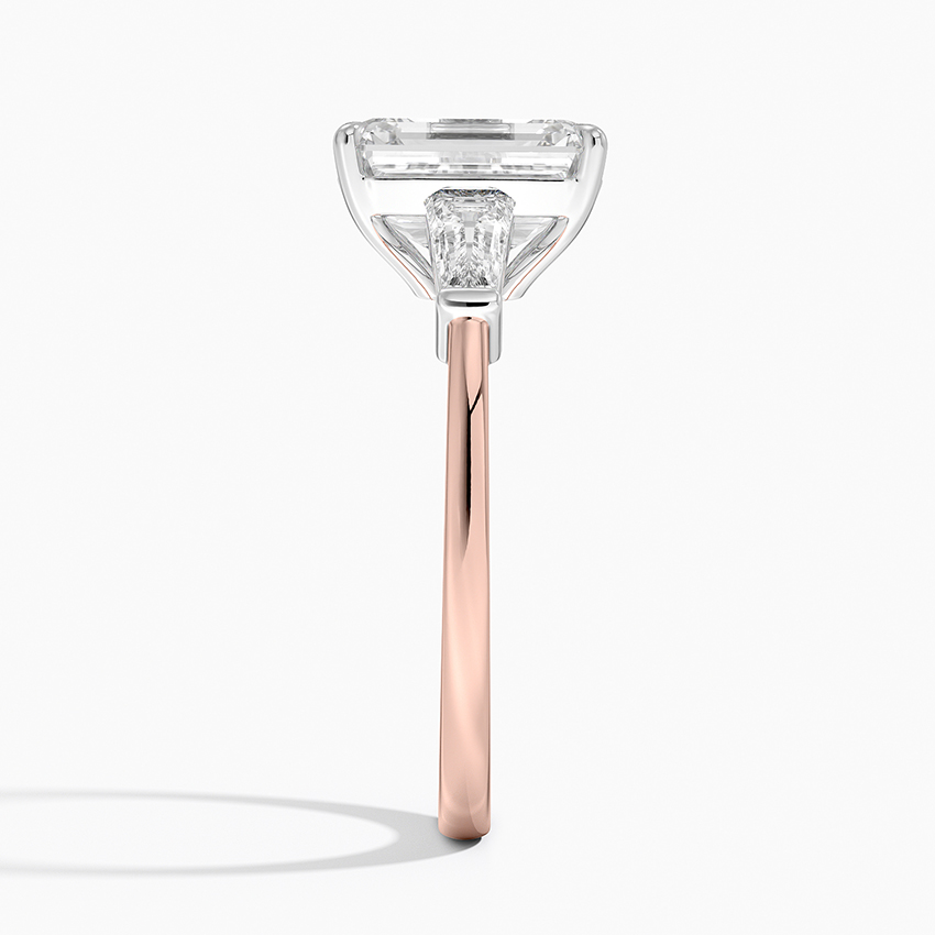 Emerald Cut Diamond Engagement Ring with Trapezoid Side Stones, Two Tone Gold Solitaire Ring