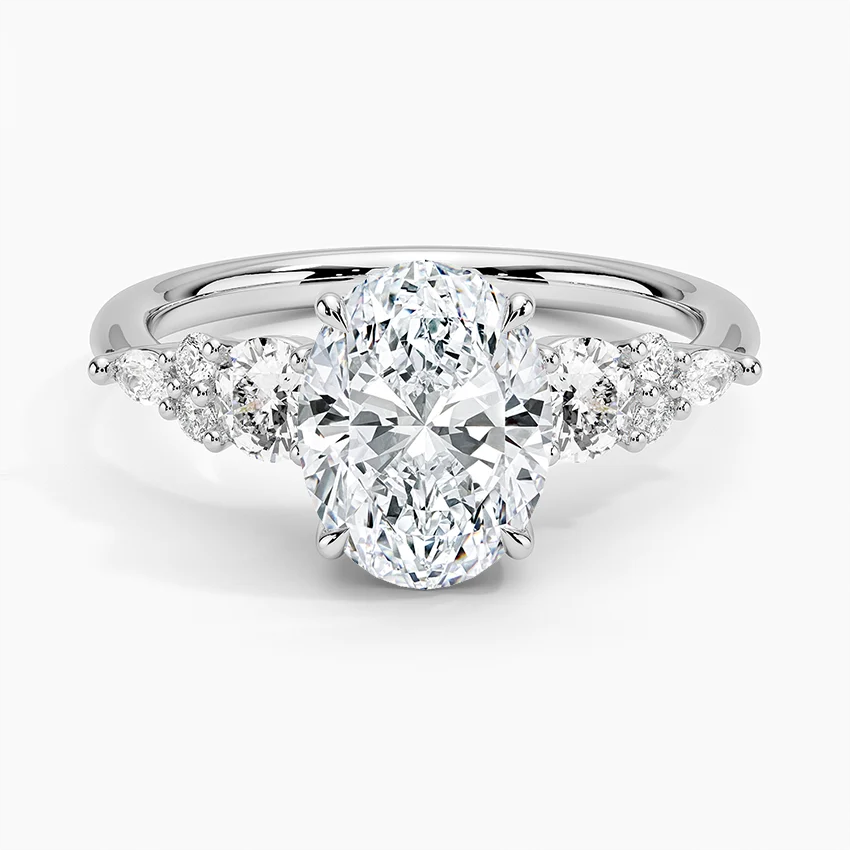 Oval Cut Moissanite Engagement Ring with Side Stones, 3 Stone Diamond Ring in 14K/18K Gold, Rose Gold & White Gold, Vintage Inspired Bridal Ring