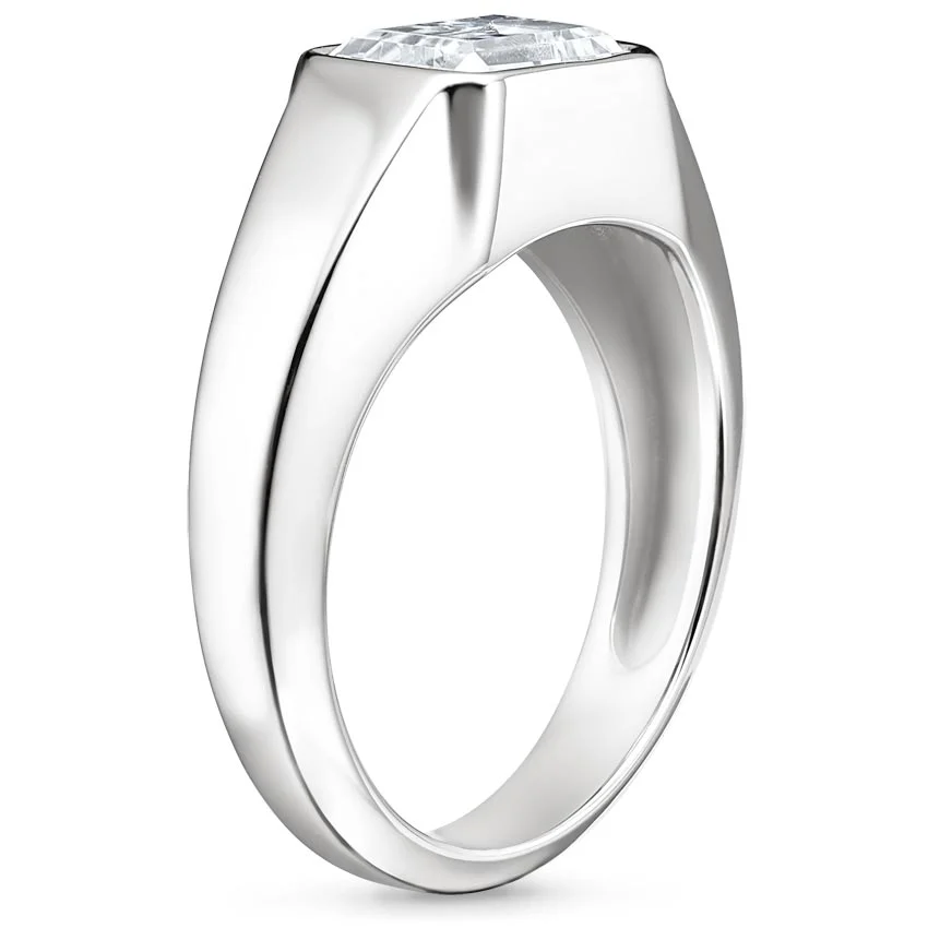Radiant Cut Bezel Set Diamond Ring, Wide Band Engagement Ring, Minimalist Luxury Solitaire Ring