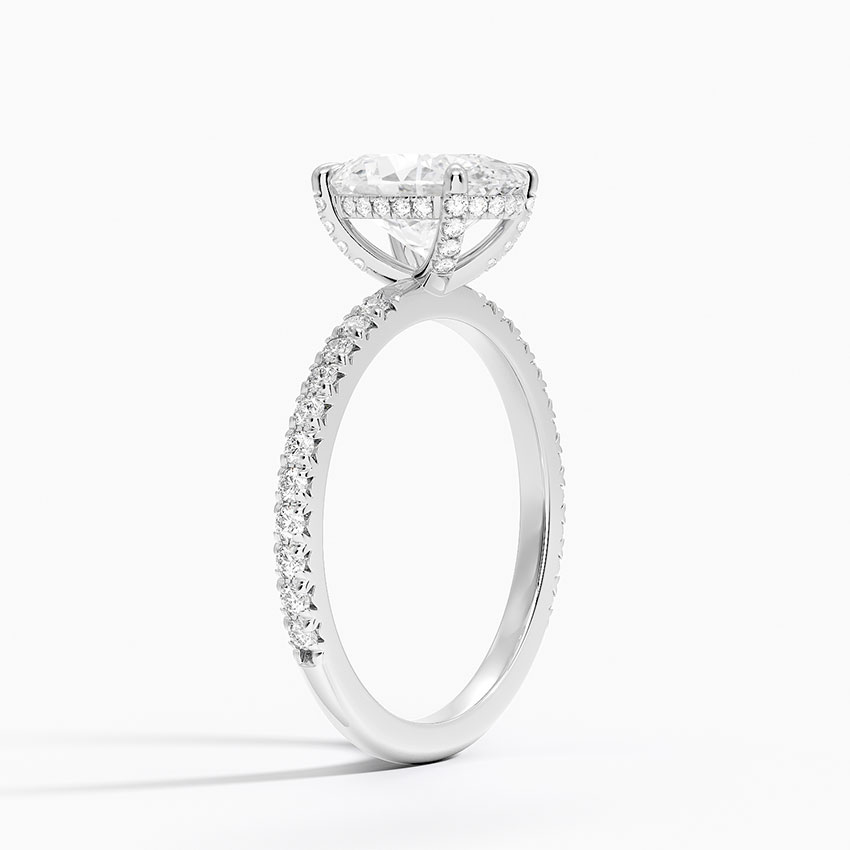 Oval Cut Diamond Engagement Ring with Pavé Band, 4-Prong Solitaire Ring, Minimalist Bridal Ring