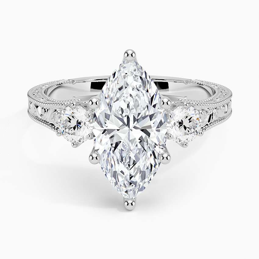 Marquise Cut Diamond Engagement Ring, Vintage Three Stone Ring, Solid Gold Promise Ring