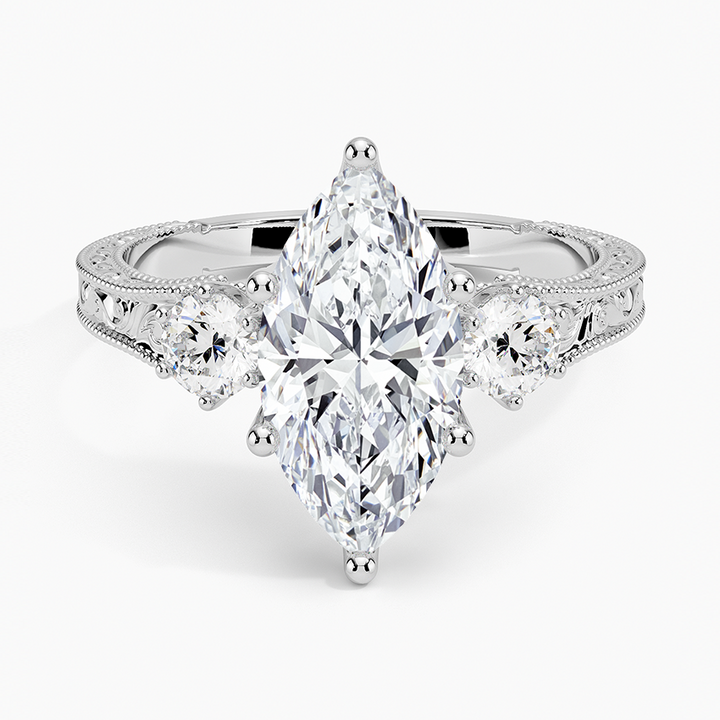 Marquise Cut Diamond Engagement Ring, Vintage Three Stone Ring, Solid Gold Promise Ring