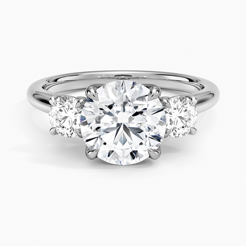 Three Stone Round Diamond Engagement Ring, Classic Trilogy Ring, Anniversary Gift for Her