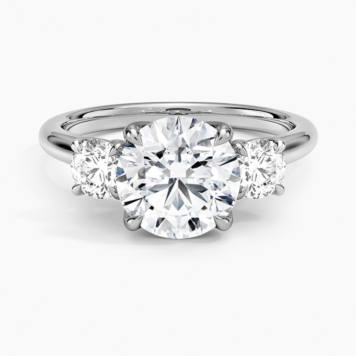 Three Stone Round Diamond Engagement Ring, Classic Trilogy Ring, Anniversary Gift for Her