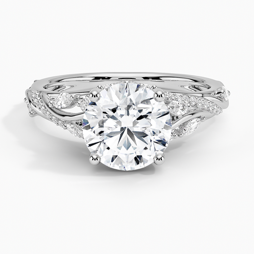 Vintage Leaf Moissanite Engagement Ring, Round Cut Solitaire Diamond Ring, Nature Inspired Bridal Ring