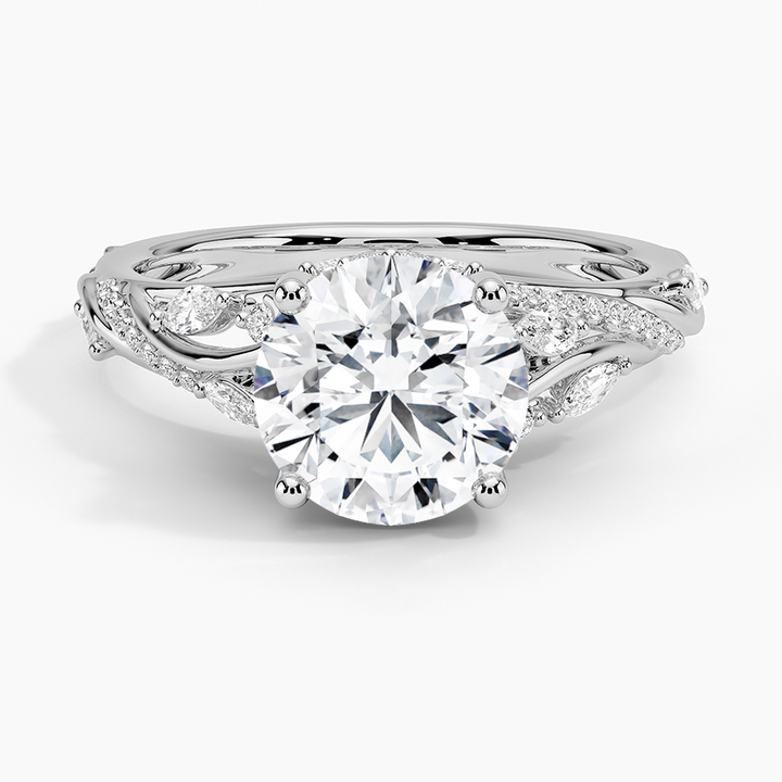 Vintage Leaf Moissanite Engagement Ring, Round Cut Solitaire Diamond Ring, Nature Inspired Bridal Ring