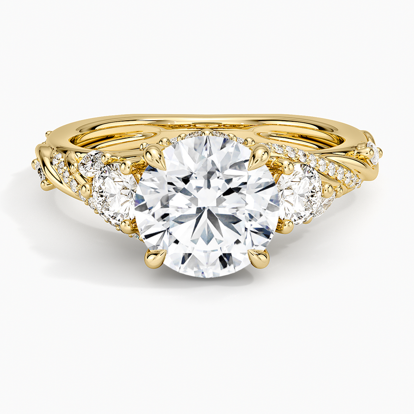 Round Cut Moissanite Engagement Ring, Twisted Pave Band Ring, 3 Stone Diamond Ring