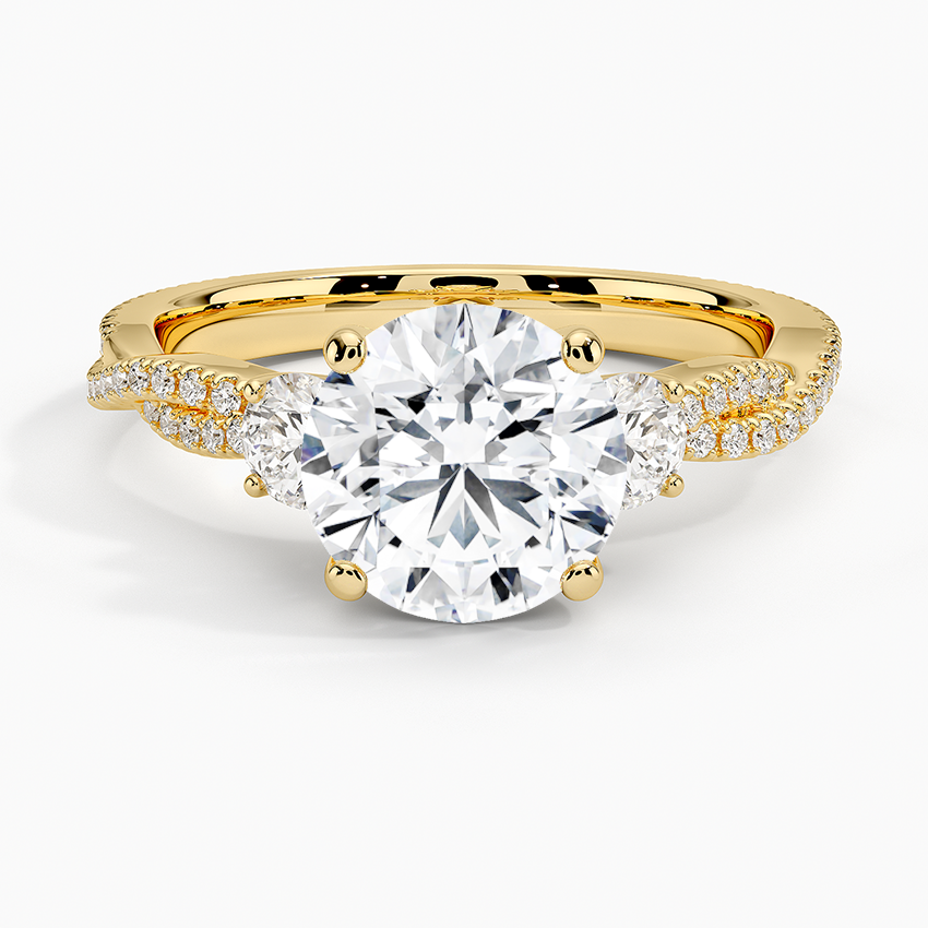 Three Stone Round Cut Moissanite Engagement Ring, Twisted Pave Band Diamond Ring, Promise Ring for Women