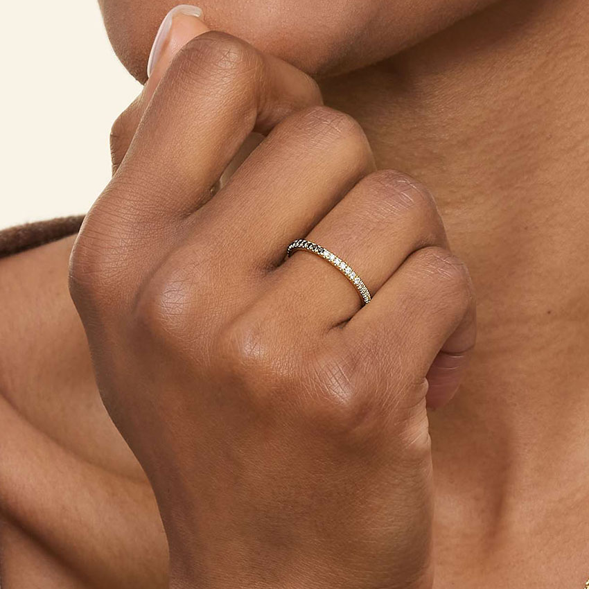 Black & White Diamond Half Eternity Ring, Minimalist Stackable Band, Anniversary Wedding Ring