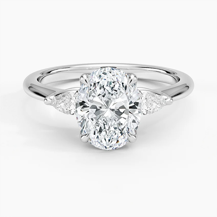 Oval Cut Three Stone Engagement Ring, Diamond Side Stones Ring, Solid Gold Ring