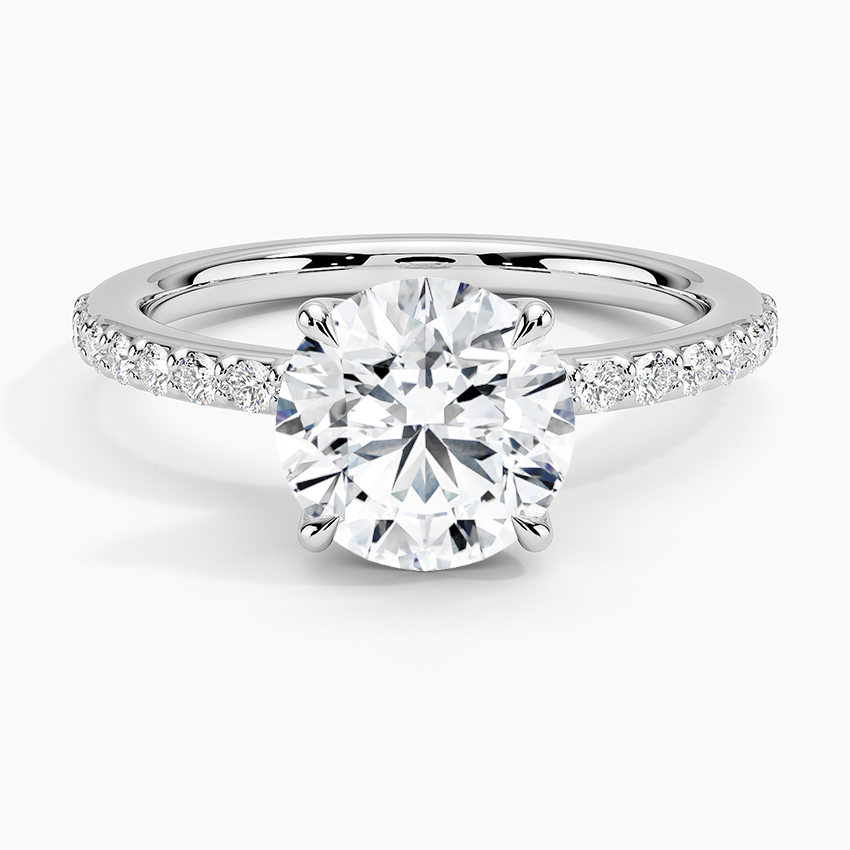 Round Cut Moissanite Engagement Ring, Hidden Halo Pave Band Ring, Bridal Ring