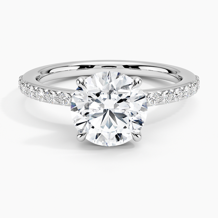 Round Cut Moissanite Engagement Ring, Hidden Halo Pave Band Ring, Bridal Ring