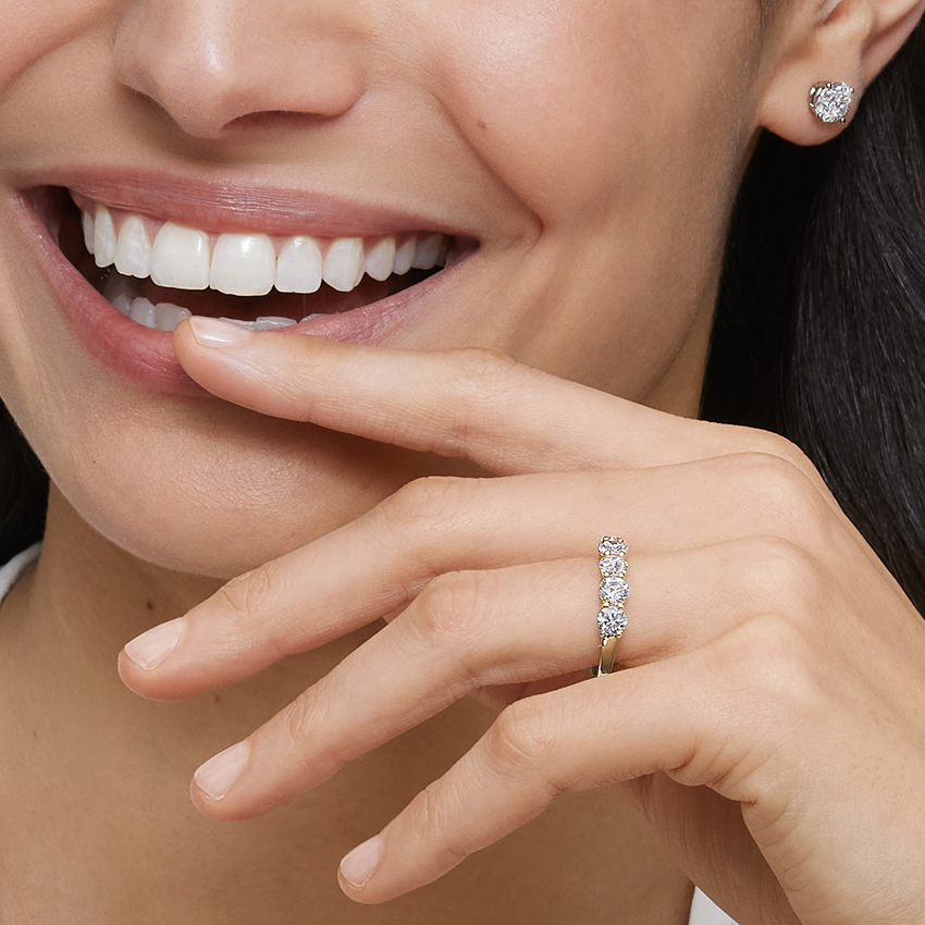 Five Stone Diamond Wedding Band, Round Cut Anniversary Ring, Minimalist Stackable Diamond Ring
