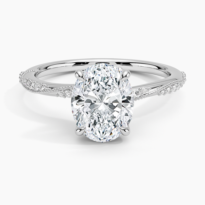 Oval Cut Diamond Engagement Ring, Twisted Band Ring,Unique Solitaire Promise Ring
