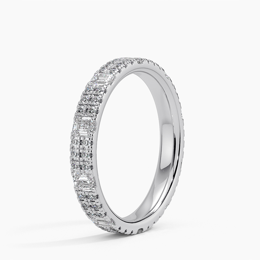 Emerald Cut Diamond Band Ring, Baguette & Round Diamond Wedding Band, Minimalist Eternity Band
