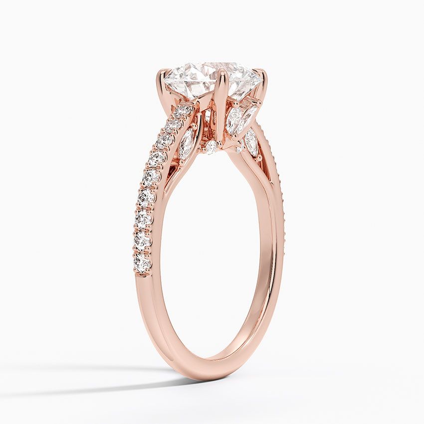 Round Cut Diamond Engagement Ring, Pavé Band Solitaire Ring, Minimalist Bridal Ring