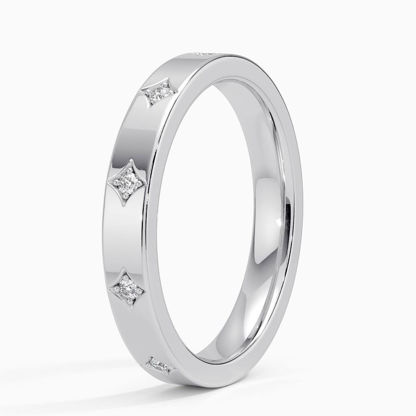 Diamond Star Pattern Wedding Band Ring, Minimalist Diamond Band, Gold Anniversary Ring