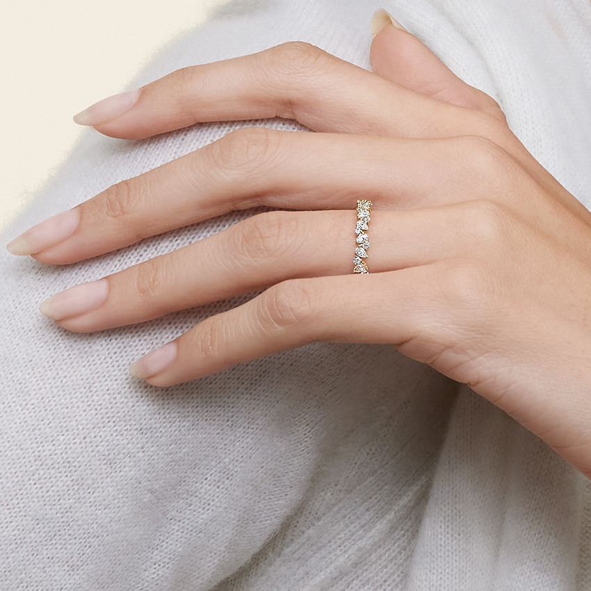 Pear & Round Diamond Half Eternity Ring, Alternating Teardrop Diamond Band, Solid Gold Wedding Band