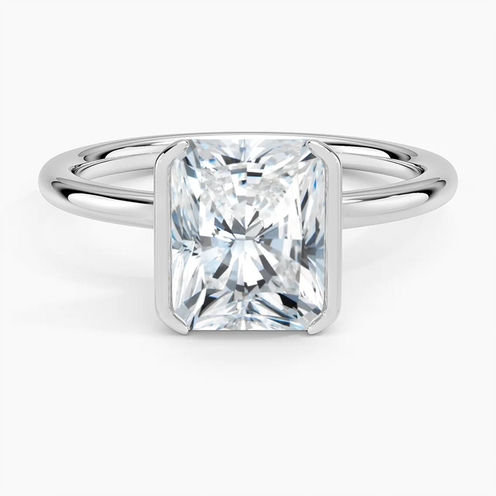 Radiant Cut Bezel Set Diamond Ring, Minimalist Solitaire Engagement Ring