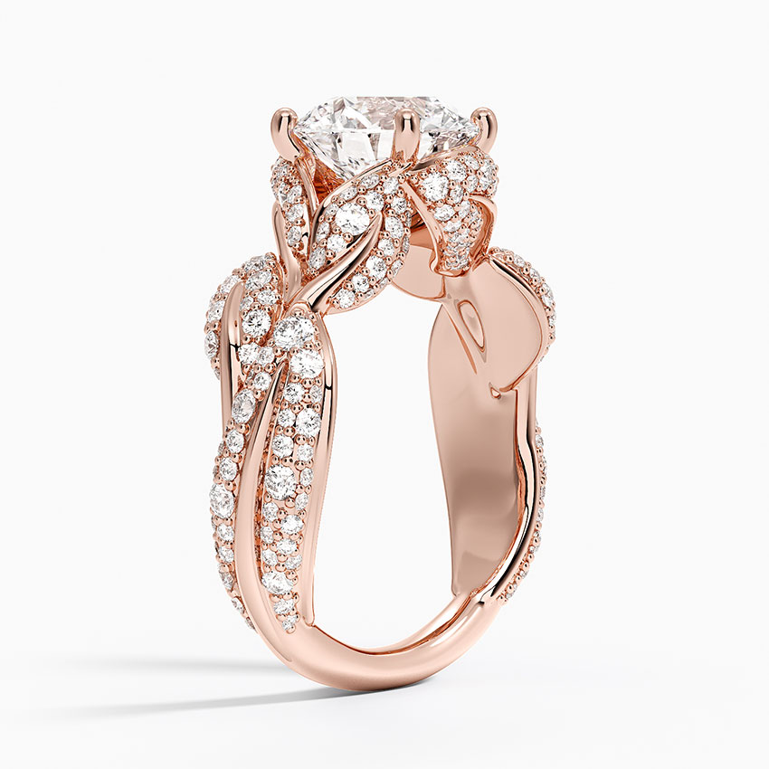 Infinity Twist Moissanite Engagement Ring, Round Cut Hidden Halo Diamond Ring, Vintage Leaf Design Bridal Ring