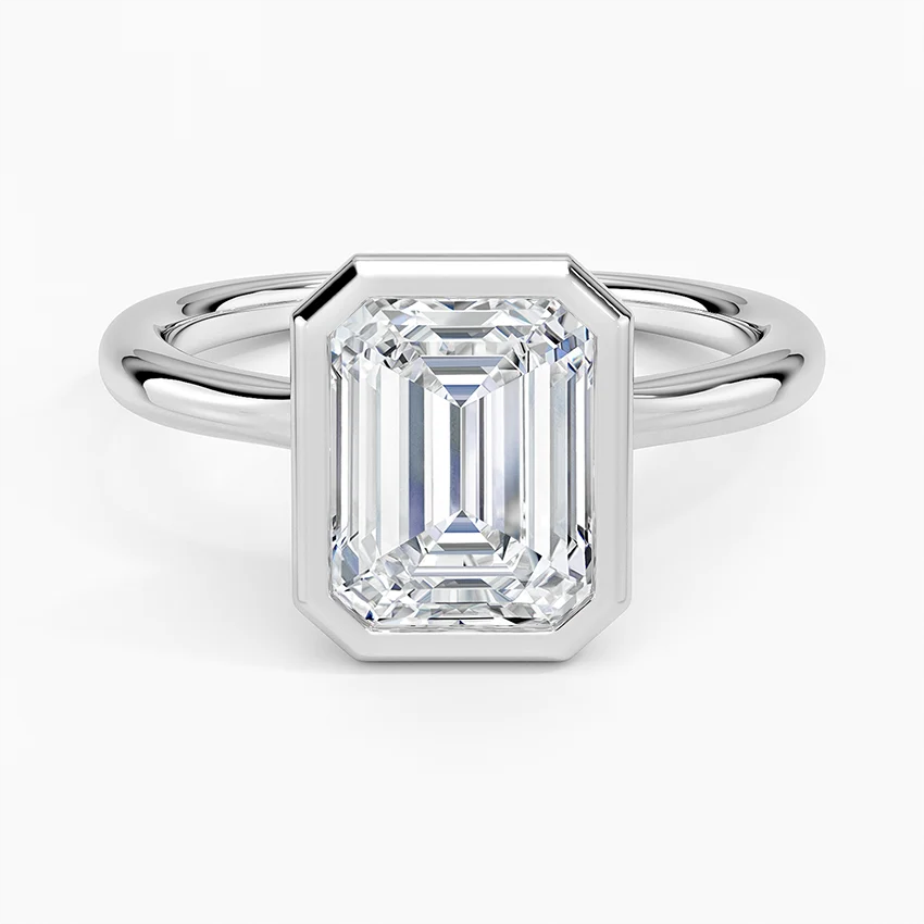 Emerald Cut Diamond Engagement Ring, Bezel Set Solitaire Ring, Minimalist Modern Bridal Ring