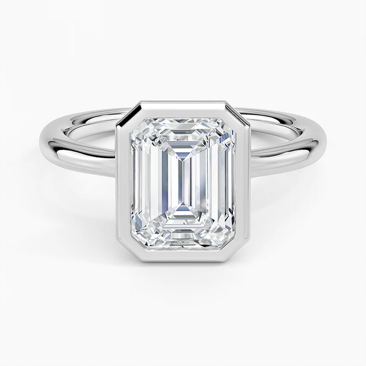 Emerald Cut Diamond Engagement Ring, Bezel Set Solitaire Ring, Minimalist Modern Bridal Ring