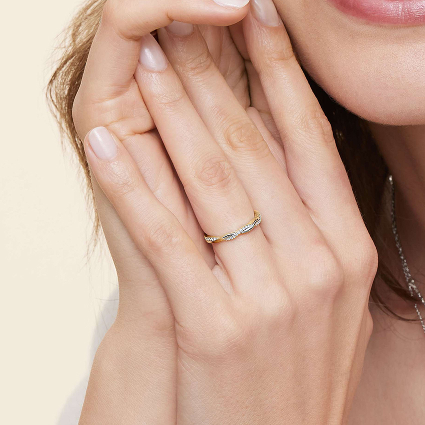 Twisted Diamond Wedding Band, Curved Infinity Ring, Minimalist Stackable Diamond Ring